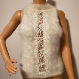 Vicki Soble furry sweater lace embellished